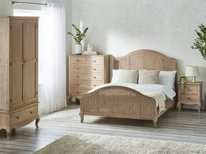 Fleur Rattan Bed 150Cm - Light Oak Luxepalace