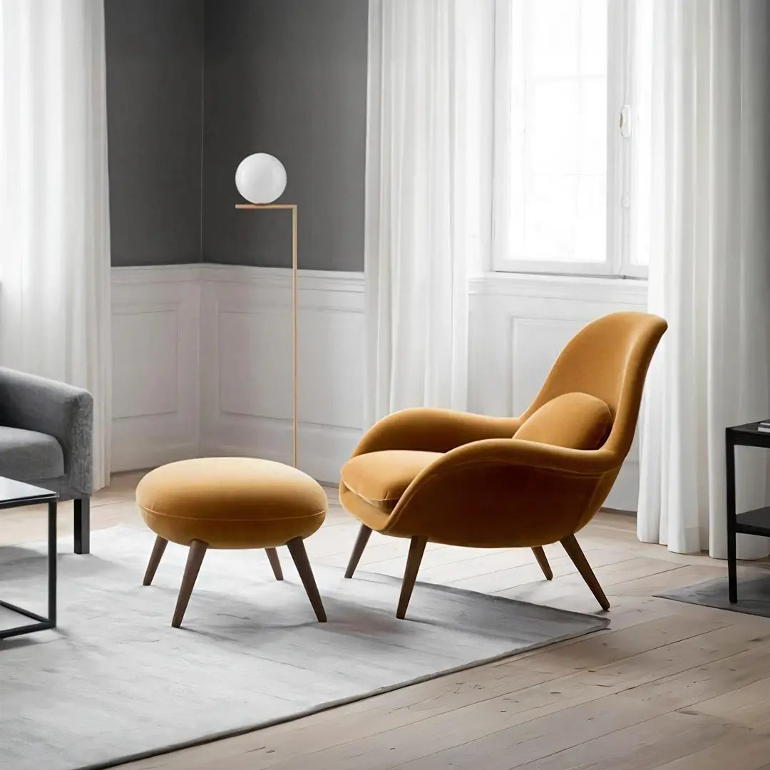 Fredericia Swoon Armchair And Footstool, Velvet, Brown Luxepalace.co.uk