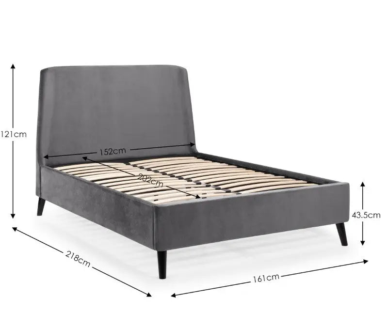 Frida Curved Velvet 135cm Double Bed - Grey Luxepalace