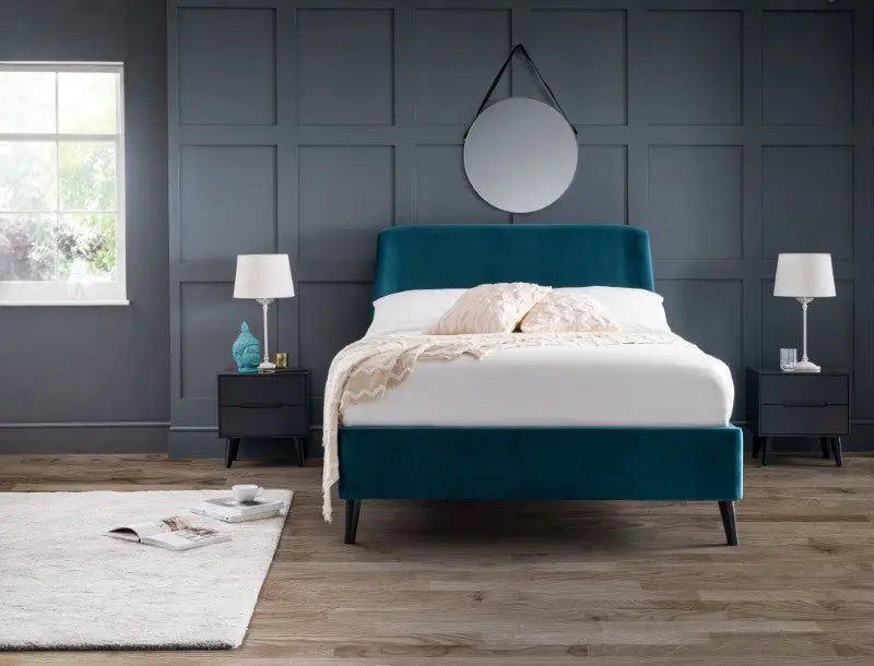 Frida Curved Velvet 135cm Double Bed - Teal Luxepalace