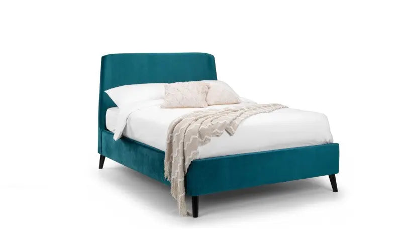 Frida Curved Velvet 135cm Double Bed - Teal Luxepalace
