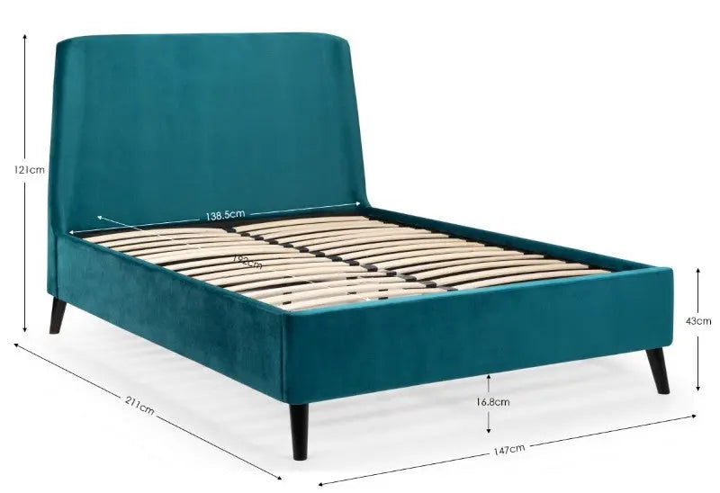Frida Curved Velvet 135cm Double Bed - Teal Luxepalace