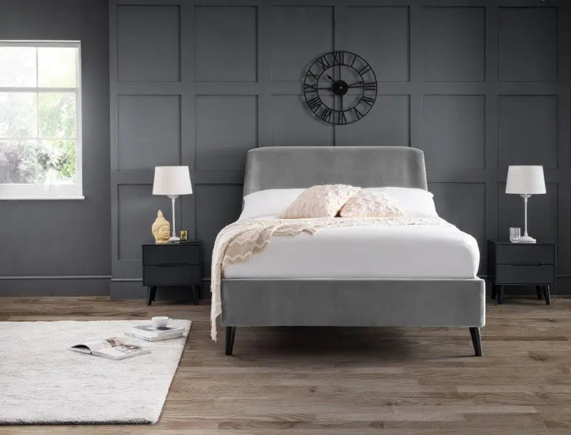 Frida Curved Velvet 150cm King Bed - Grey Luxepalace