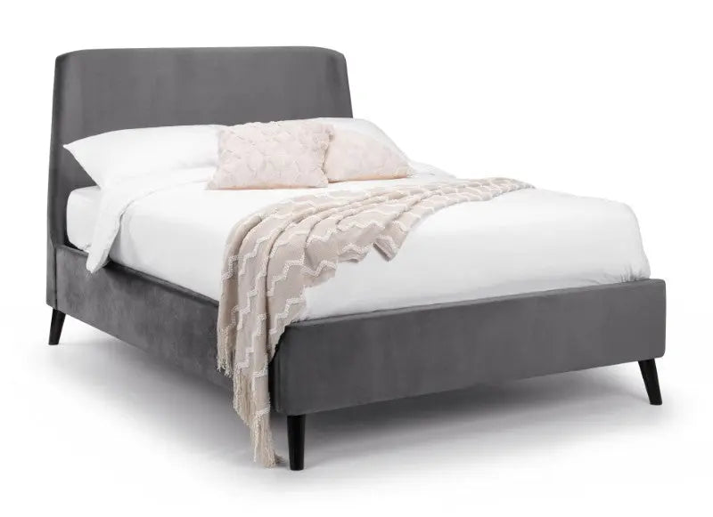 Frida Curved Velvet 150cm King Bed - Grey Luxepalace