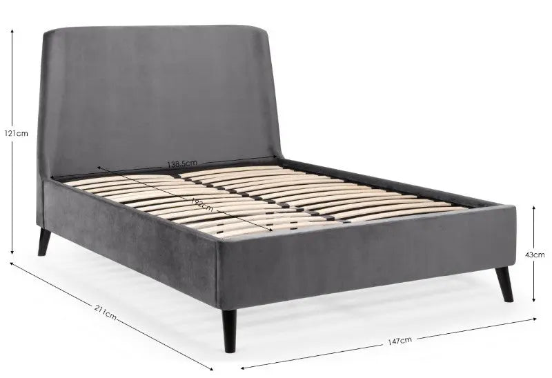 Frida Curved Velvet 150cm King Bed - Grey Luxepalace