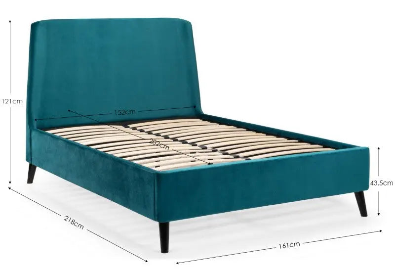 Frida Curved Velvet 150cm King Bed - Teal Luxepalace