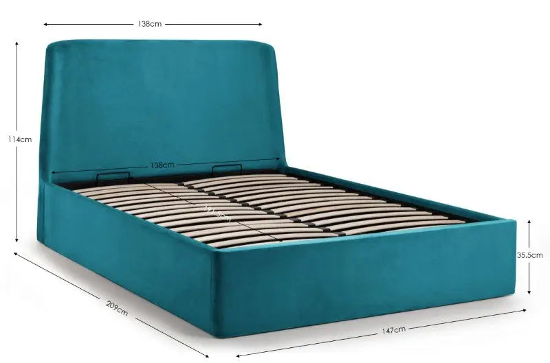 Frida Ottoman Storage 135cm Double Bed - Teal Luxepalace