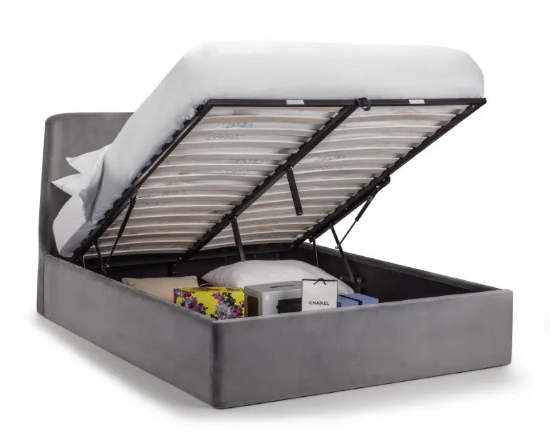 Frida Ottoman Storage 150cm King Bed - Grey Luxepalace