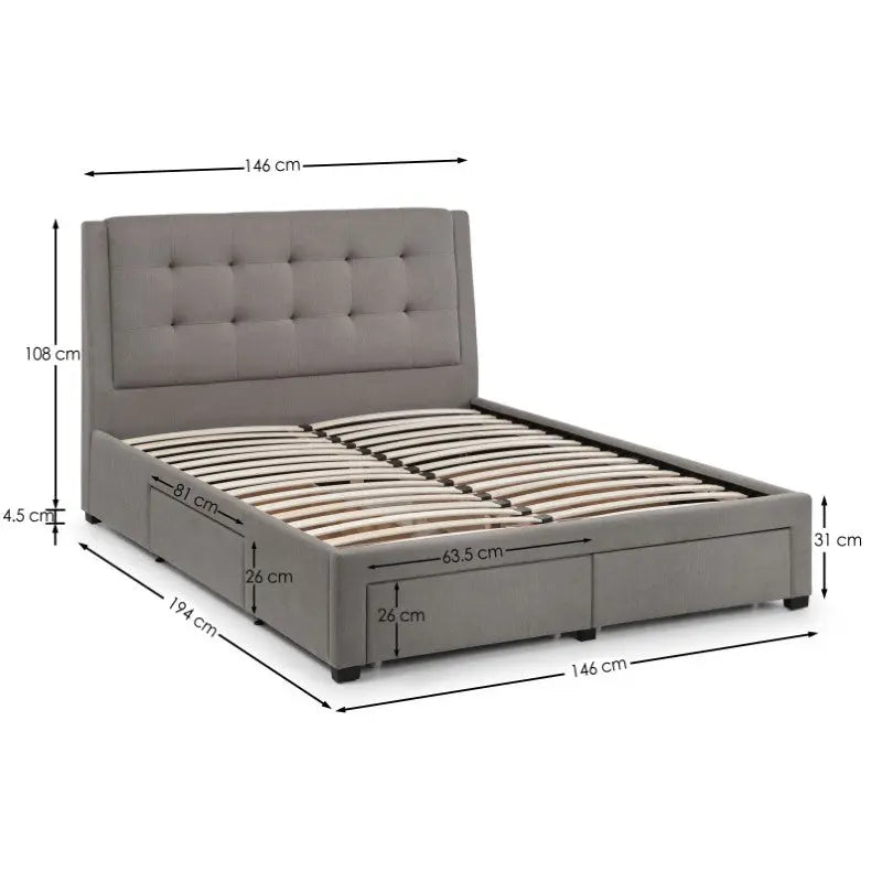 Fullerton 4 Drawer 135cm Double Bed Grey Luxepalace