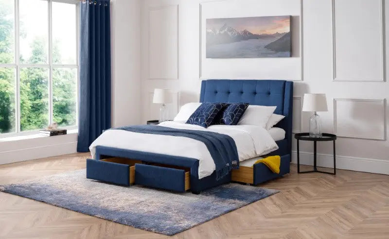Fullerton 4 Drawer 150cm King Bed Blue Luxepalace