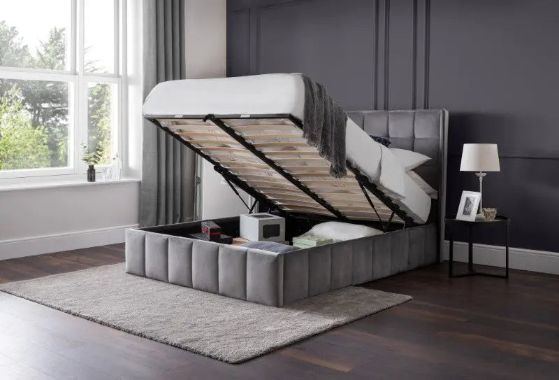 Gatsby Ottoman Storage 150cm King Bed - Light Grey Luxepalace