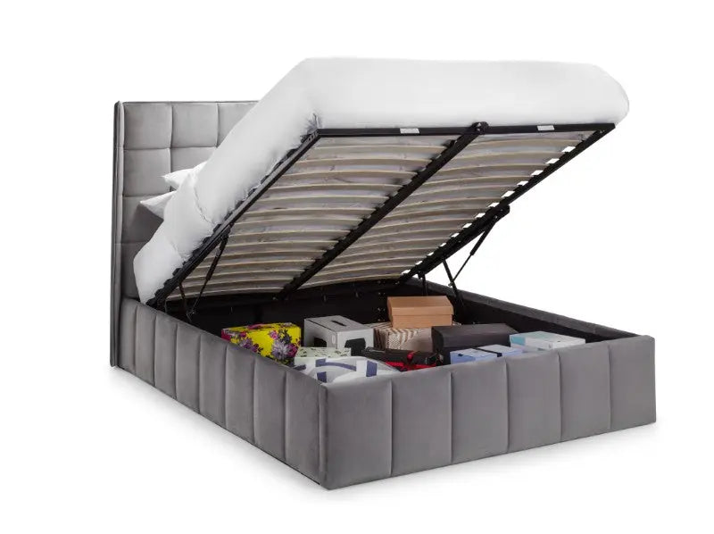 Gatsby Ottoman Storage 150cm King Bed - Light Grey Luxepalace