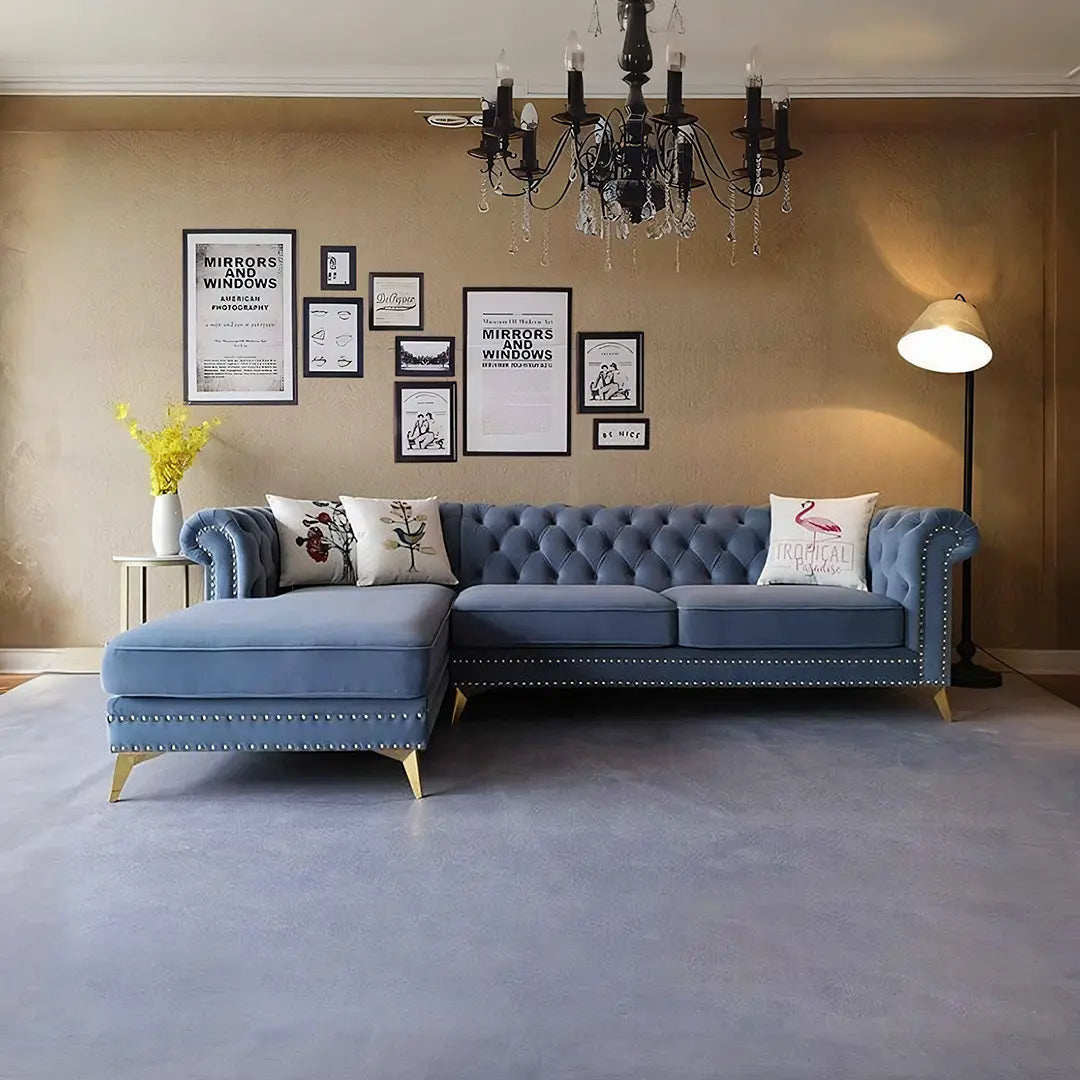 Glamour Three Seater Corner Sofa, Velvet Luxepalace.co.uk
