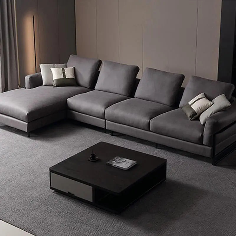 H92 Grey Four Seater Corner Sofa, Leathaire, Multiple Color Luxepalace.co.uk