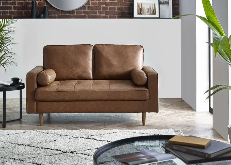 Henley 2 Seater Sofa Brown Faux Leather Luxepalace