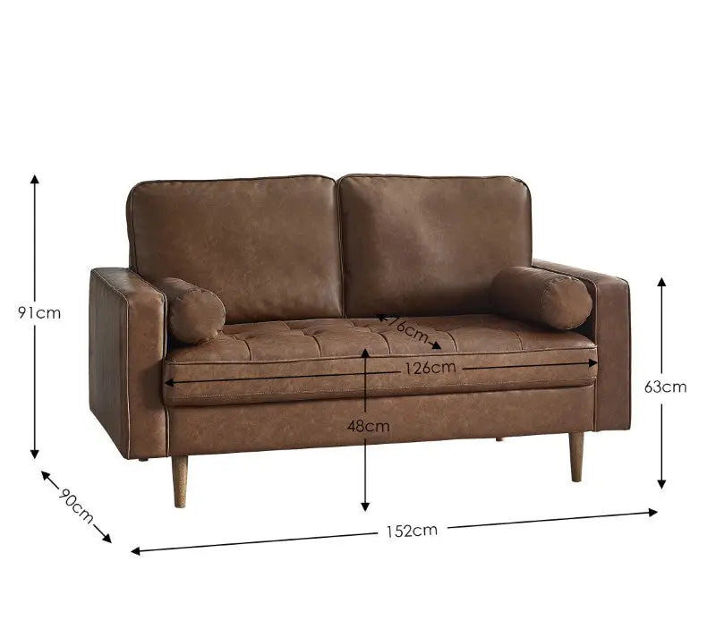 Henley 2 Seater Sofa Brown Faux Leather Luxepalace