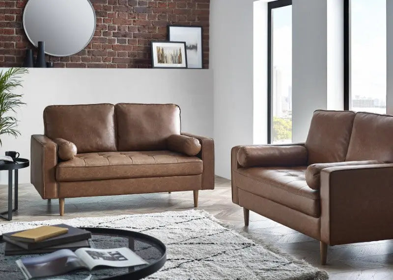 Henley 2 Seater Sofa Brown Faux Leather Luxepalace