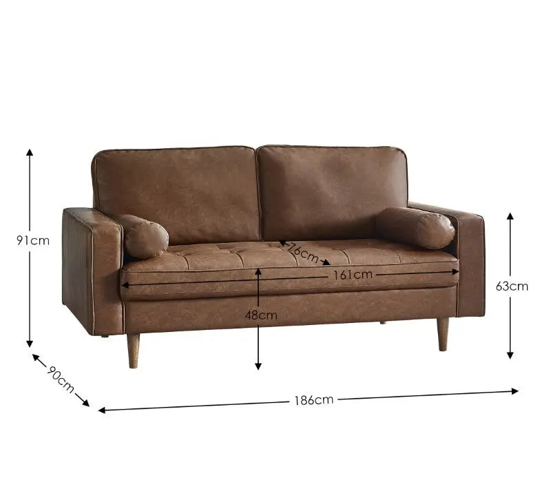 Henley 3 Seater Sofa Brown Faux Leather Luxepalace
