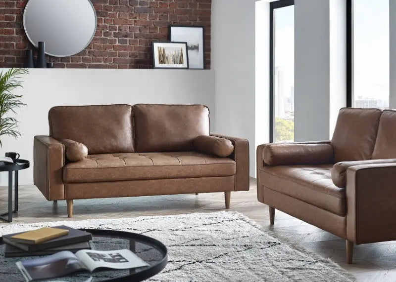 Henley 3 Seater Sofa Brown Faux Leather Luxepalace