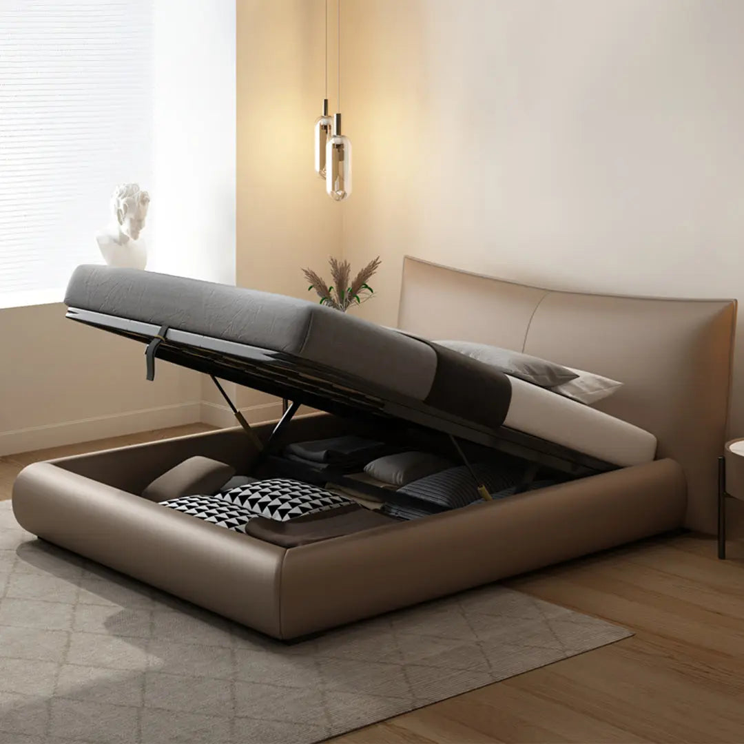 Kai King Size Bed With Storage, Super King Size With Storage, Real Leather Luxepalace.co.uk