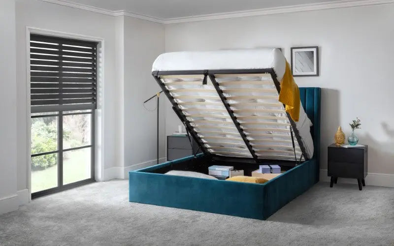 Langham Ottoman Storage 135cm Double Bed - Teal Luxepalace