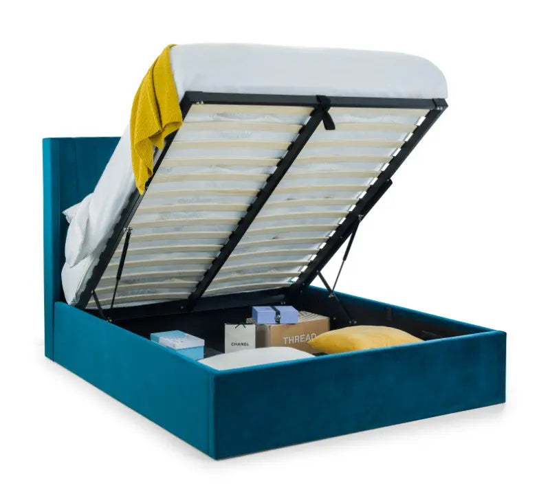 Langham Ottoman Storage 150cm King Bed - Teal Luxepalace