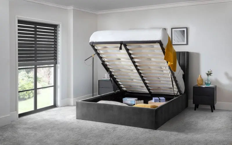 Langham Ottoman Storage 180cm Superking Bed - Grey Luxepalace