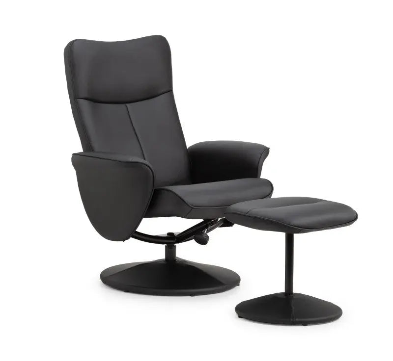 Lugano Recliner & Stool With Covered Base - Black Luxepalace