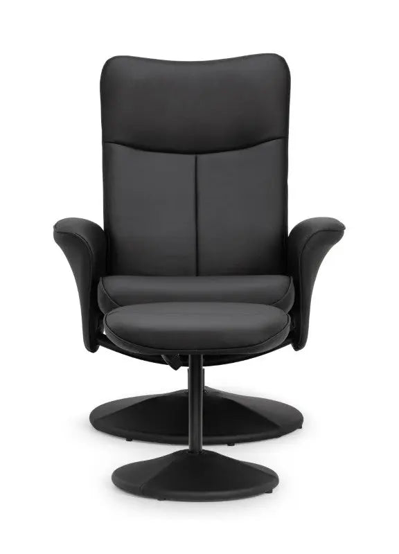 Lugano Recliner & Stool With Covered Base - Black Luxepalace
