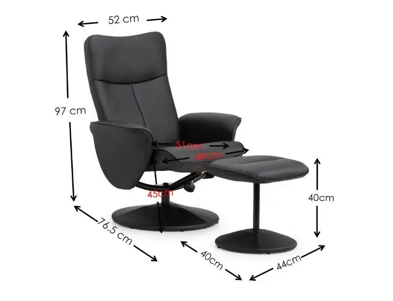 Lugano Recliner & Stool With Covered Base - Black Luxepalace