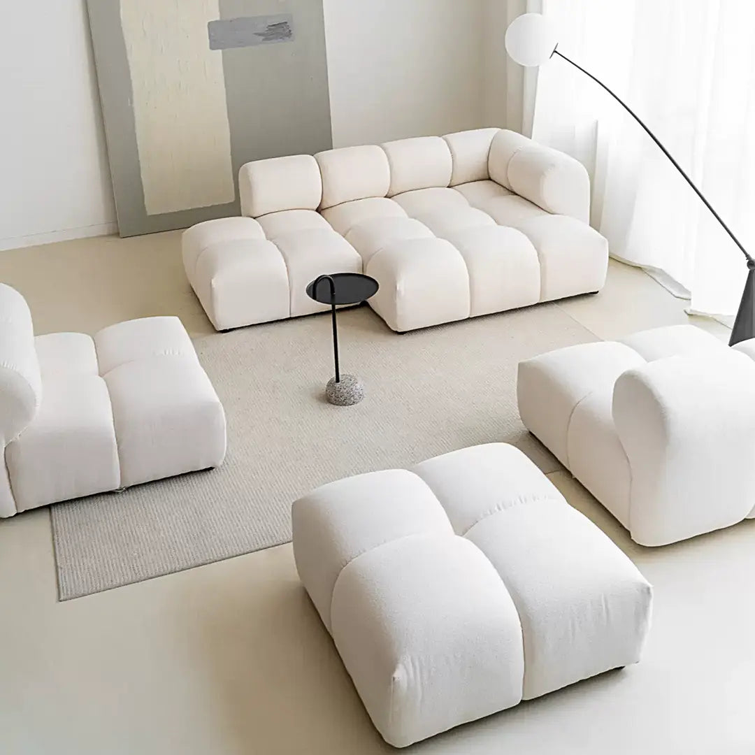 Lysander Velvet Module Three Seater, Four Seater, Five Seater Sofa, Corner Sofa, White Luxepalace.co.uk