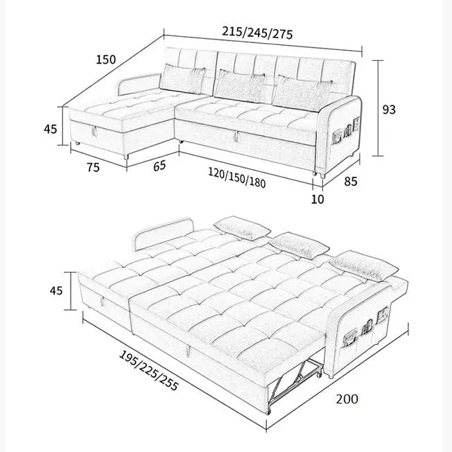 ML203 Three Seater Sofa Bed, L Shape Sofa Bed With Storage, Linen Luxepalace.co.uk