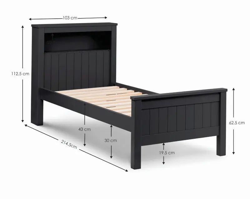 Maine Bookcase 90cm Single Bed - Anthracite Luxepalace