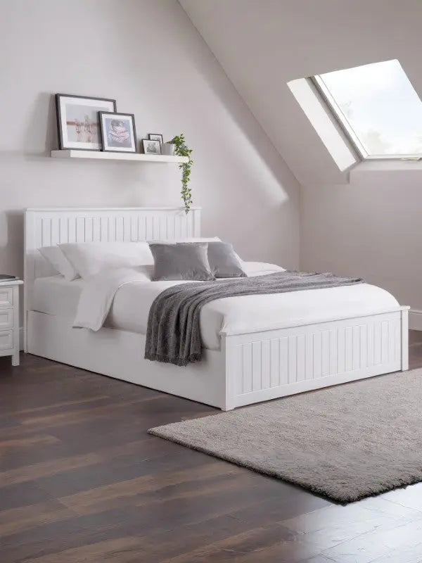 Maine Ottoman Storage 135cm Double Bed - Surf White Luxepalace