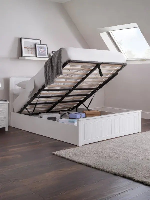 Maine Ottoman Storage 135cm Double Bed - Surf White Luxepalace