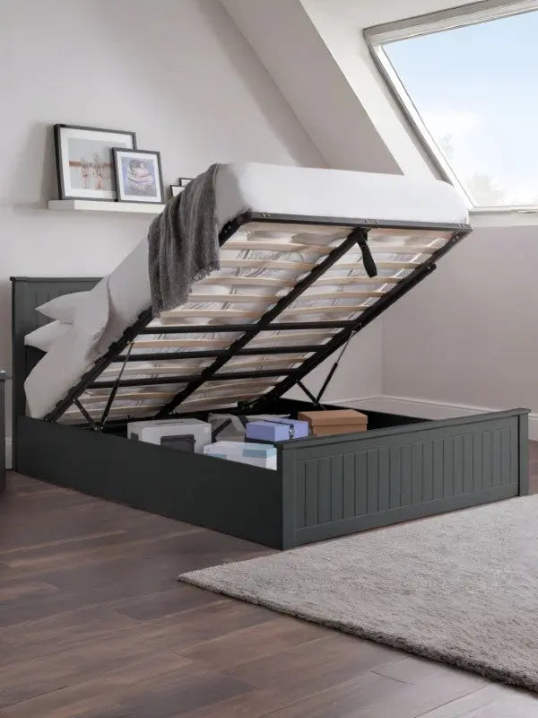 Maine Ottoman Storage 150cm King Bed - Anthracite Luxepalace