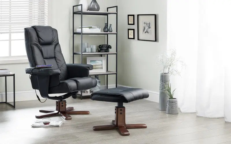Malmo Massage Recliner & Stool Black Luxepalace