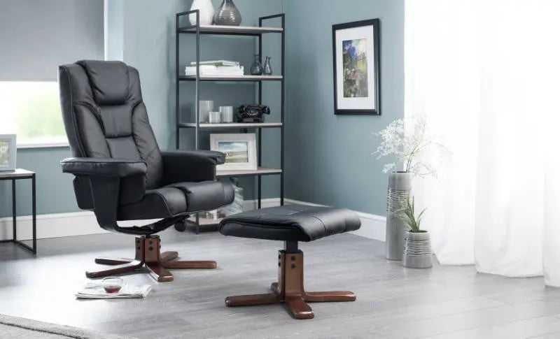 Malmo Swivel Recliner & Stool Black Luxepalace