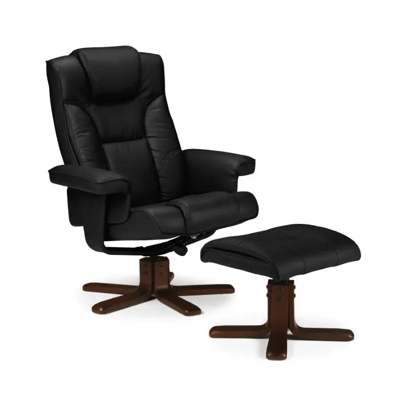 Malmo Swivel Recliner & Stool Black Luxepalace
