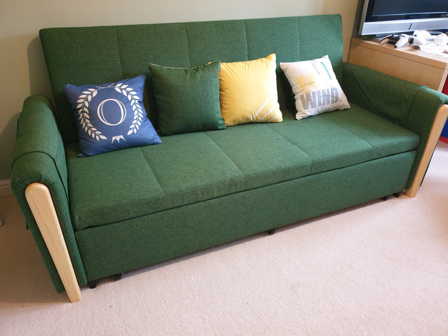 Mavis Two Seater Sofa Bed, Dark Green 205cm For Display Luxepalace.co.uk