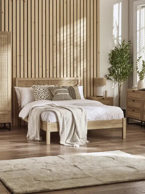Padstow Rattan 150Cm King Bed - Oak Luxepalace