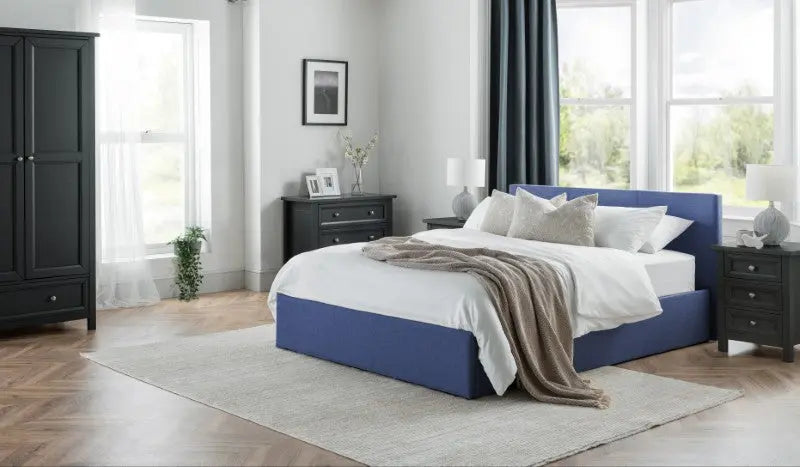 Rialto Ottoman Storage 150cm King Bed Dark Blue Luxepalace