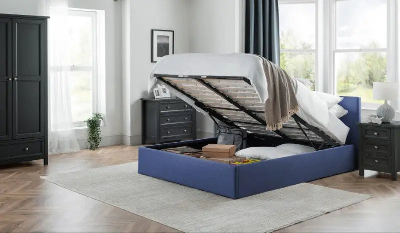 Rialto Ottoman Storage 150cm King Bed Dark Blue Luxepalace
