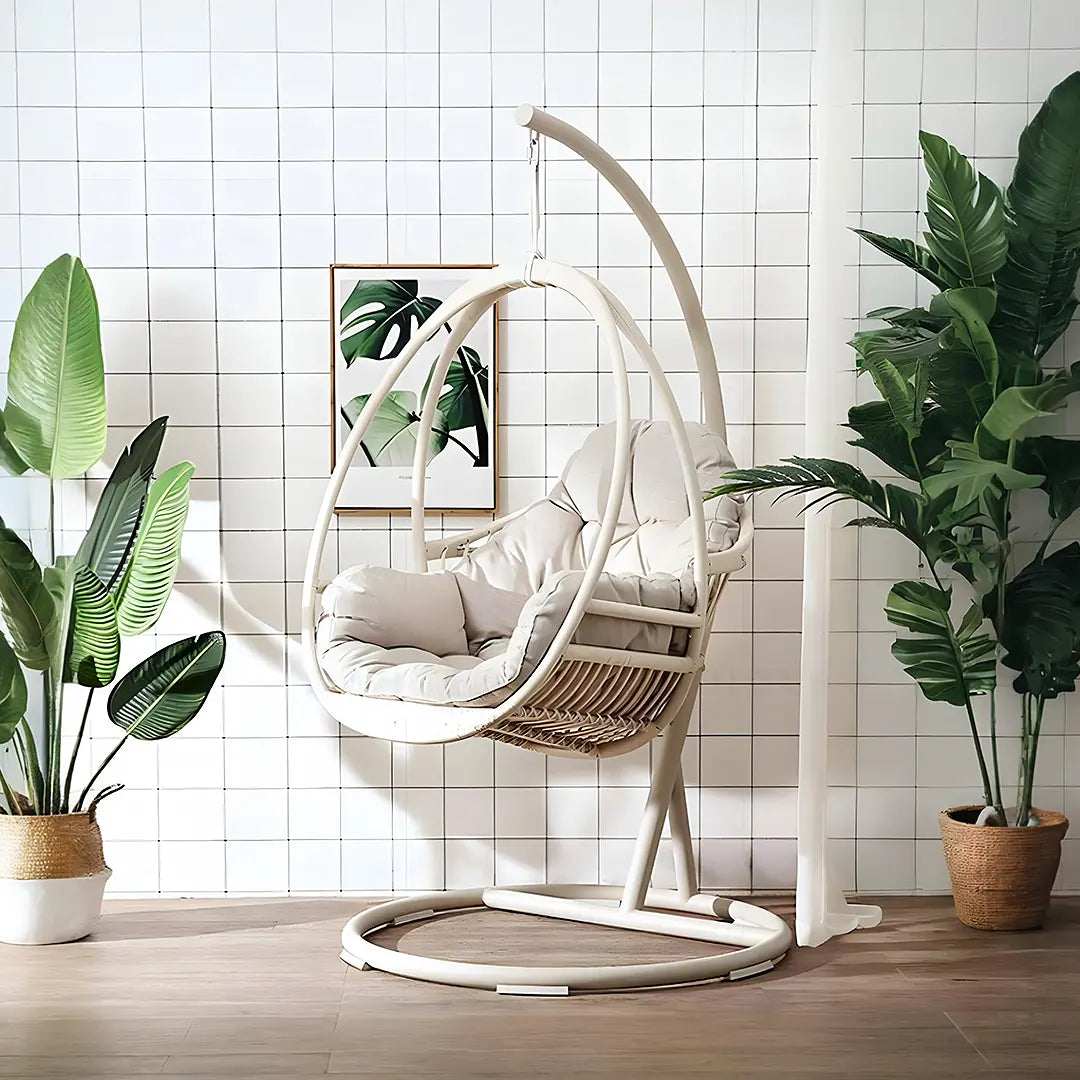 SU1240 Hammock Swing Chair, Indoor/ Outdoor Furniture, White Rattan Luxepalace.co.uk