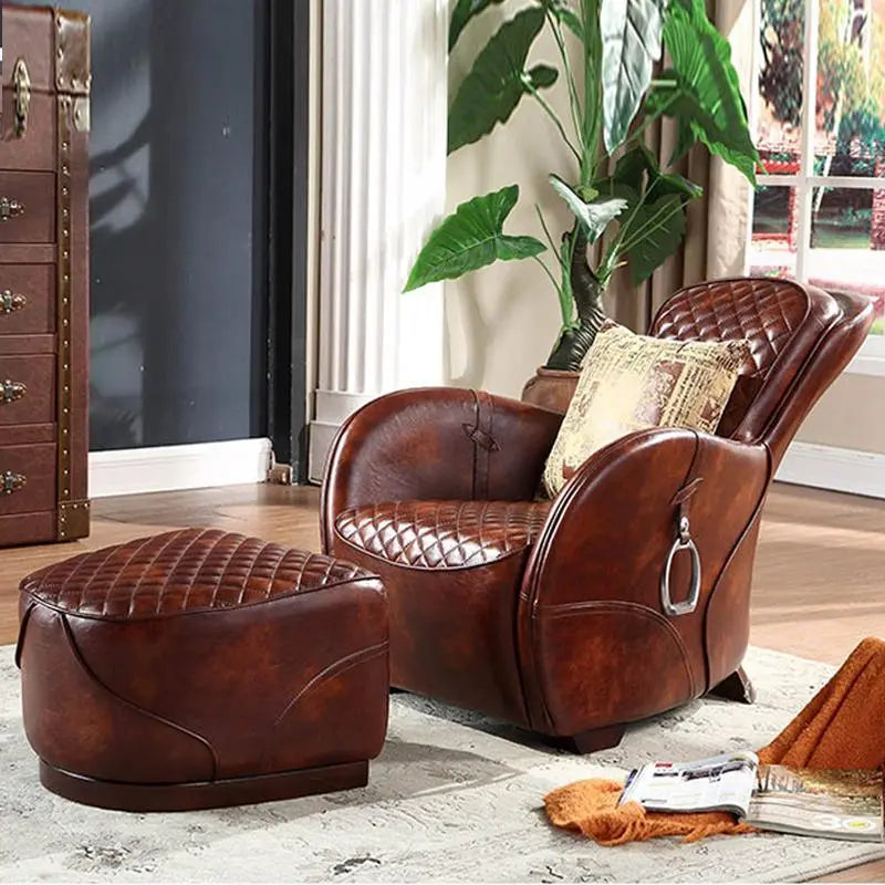 Saddle Chair And Footstool, Loft Style, Oil Wax Leather Luxepalace.co.uk