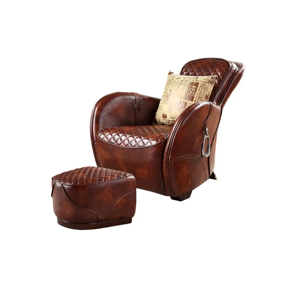 Saddle Chair And Footstool, Loft Style, Oil Wax Leather Luxepalace.co.uk