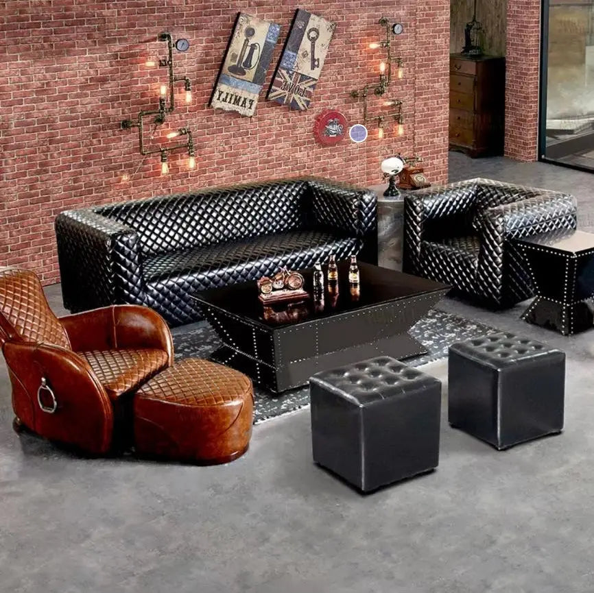 Saddle Chair And Footstool, Loft Style, Oil Wax Leather Luxepalace.co.uk