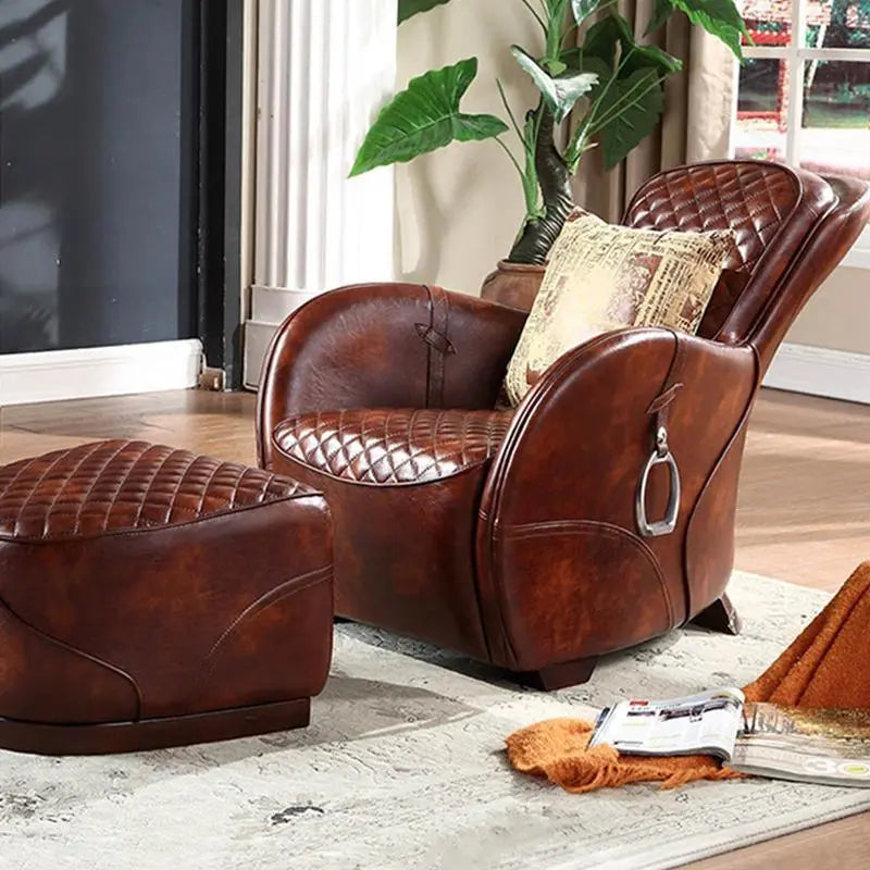 Saddle Chair And Footstool, Loft Style, Oil Wax Leather Luxepalace.co.uk