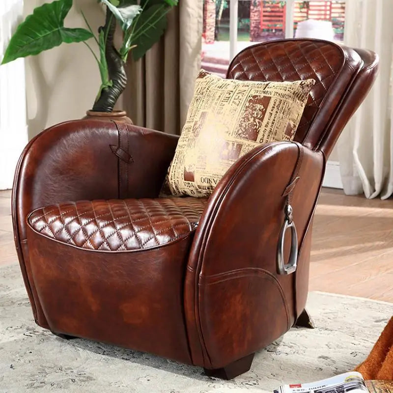 Saddle Chair And Footstool, Loft Style, Oil Wax Leather Luxepalace.co.uk