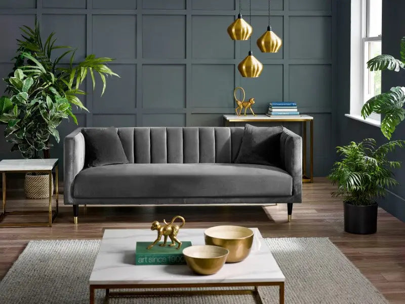 Salma Scalloped Back 3 Seater- Grey Luxepalace